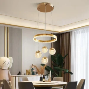 Diamond Electricals Modern LED Chandelier with a 4-light golden ring design.